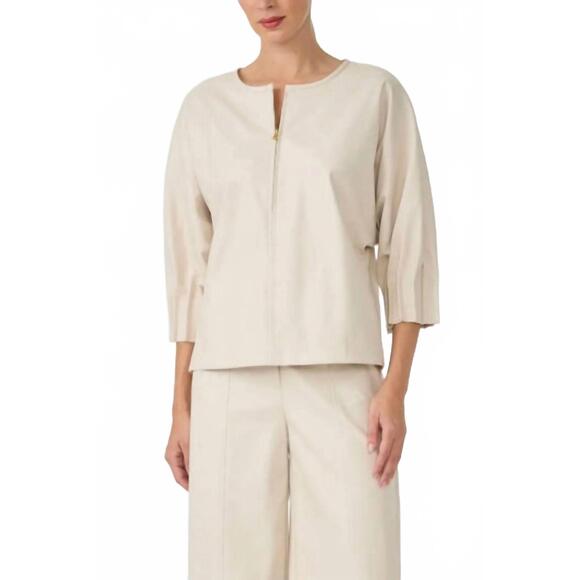 NEW TRINA TURK coletta faux leather top in ecru